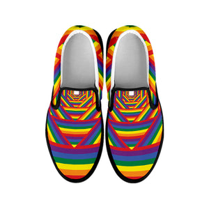 Abstract Rainbow LGBT Stripes Print Black Slip On Shoes