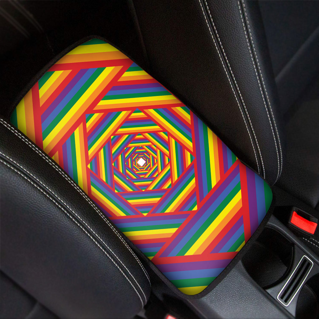 Abstract Rainbow LGBT Stripes Print Car Center Console Cover