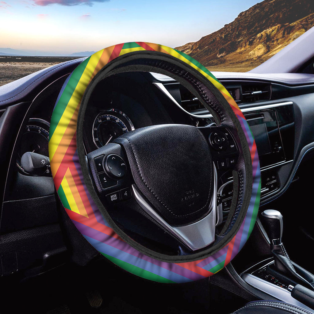 Abstract Rainbow LGBT Stripes Print Car Steering Wheel Cover