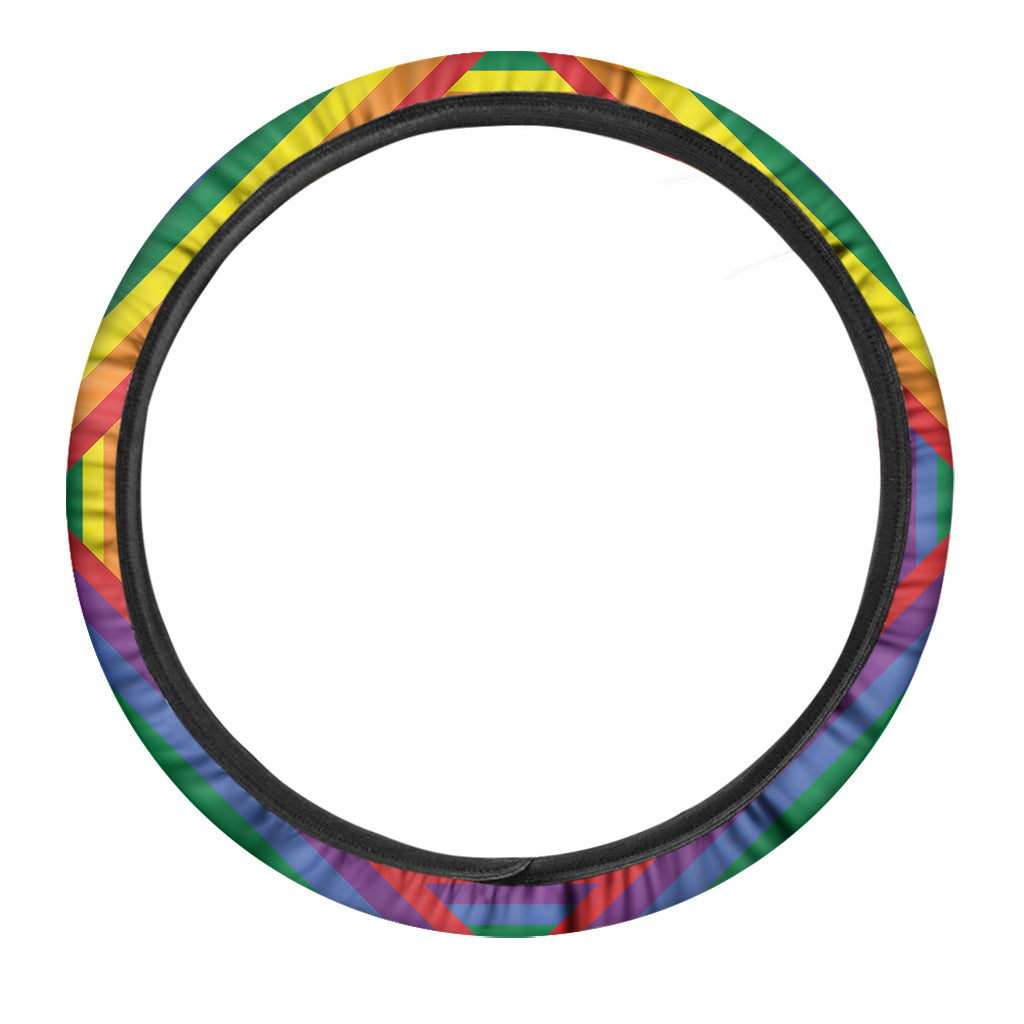 Abstract Rainbow LGBT Stripes Print Car Steering Wheel Cover