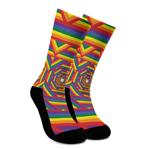 Abstract Rainbow LGBT Stripes Print Crew Socks