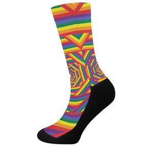 Abstract Rainbow LGBT Stripes Print Crew Socks