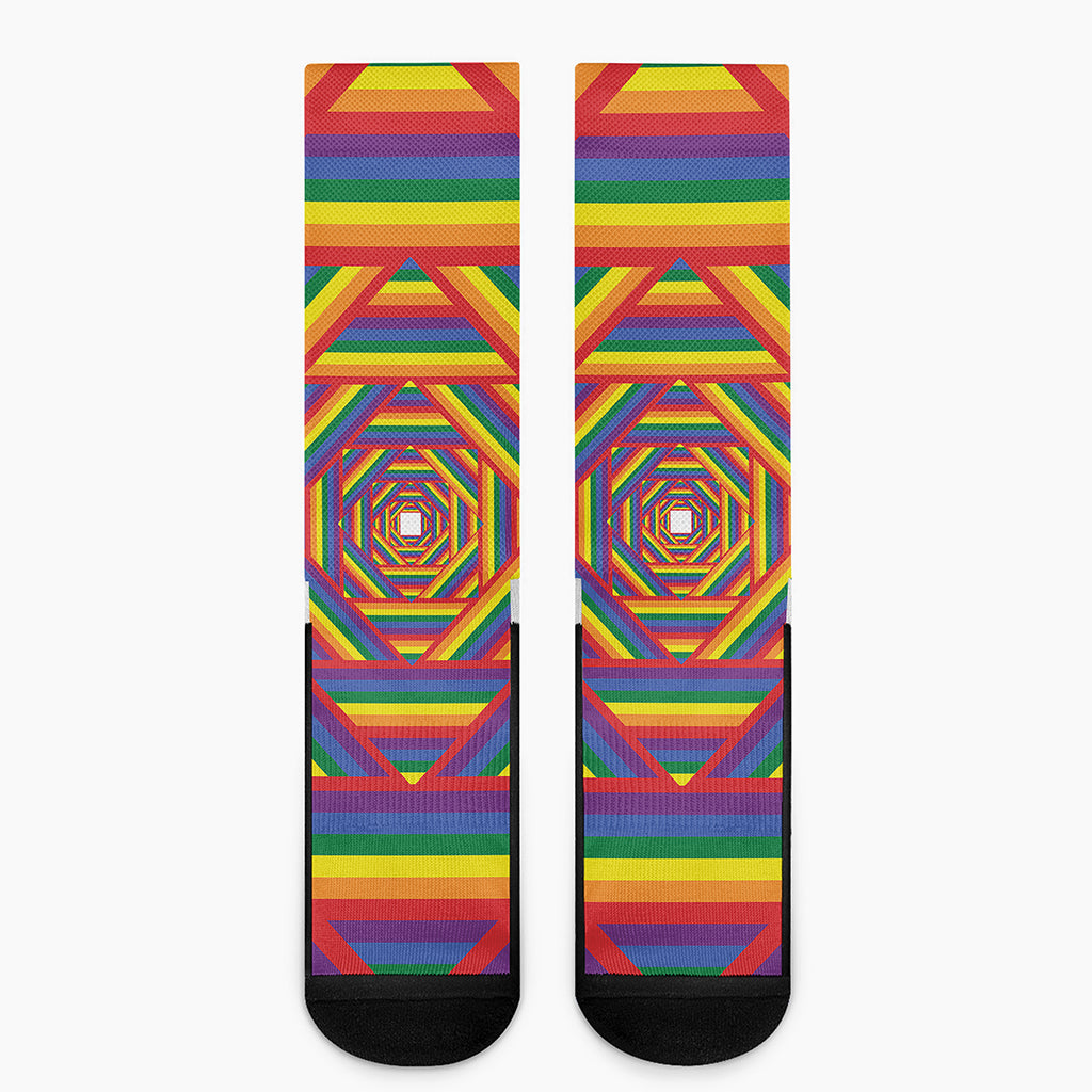 Abstract Rainbow LGBT Stripes Print Crew Socks