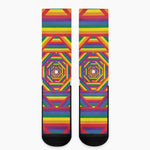 Abstract Rainbow LGBT Stripes Print Crew Socks