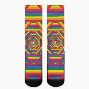 Abstract Rainbow LGBT Stripes Print Crew Socks