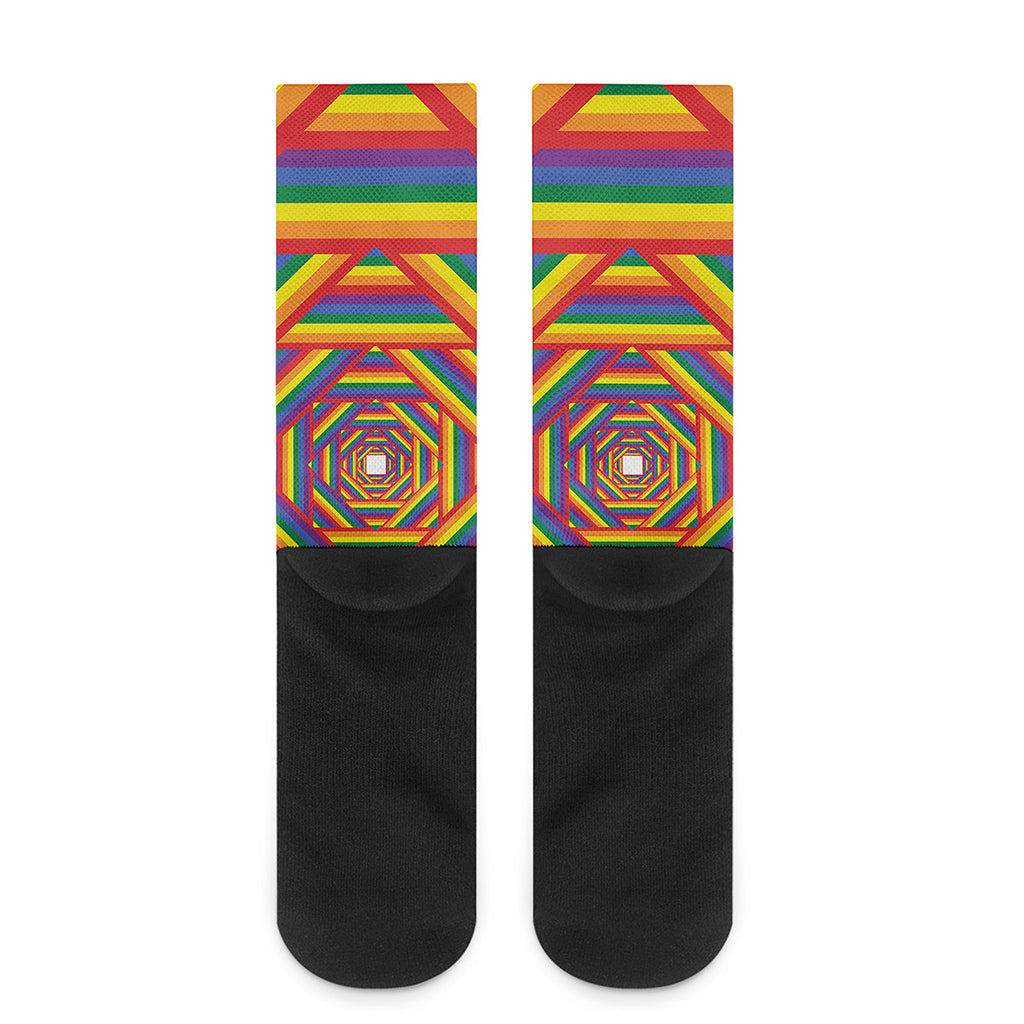 Abstract Rainbow LGBT Stripes Print Crew Socks