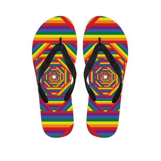 Abstract Rainbow LGBT Stripes Print Flip Flops