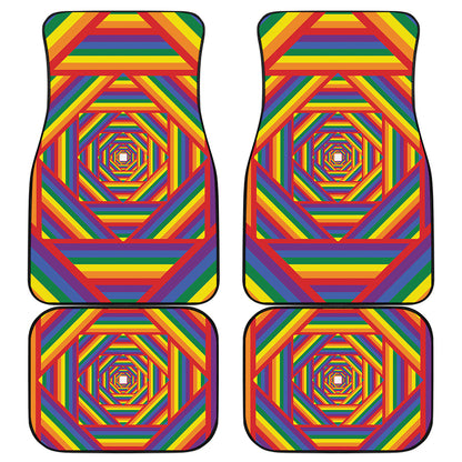 Abstract Rainbow LGBT Stripes Print Front and Back Car Floor Mats