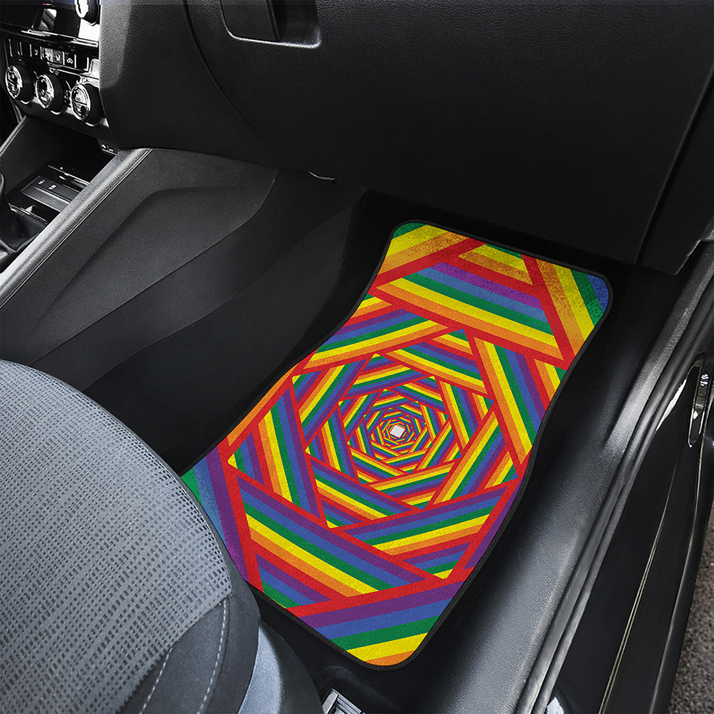 Abstract Rainbow LGBT Stripes Print Front and Back Car Floor Mats