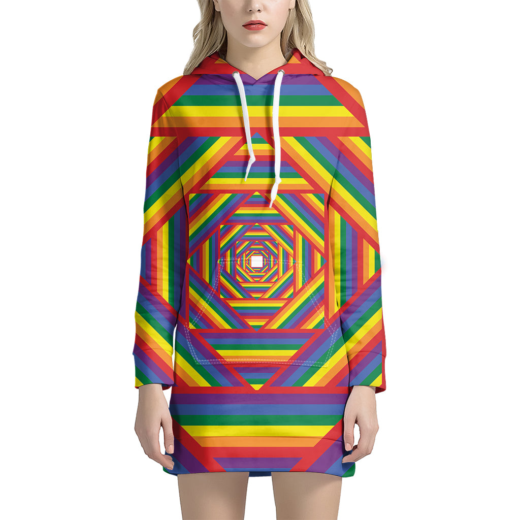 Abstract Rainbow LGBT Stripes Print Hoodie Dress