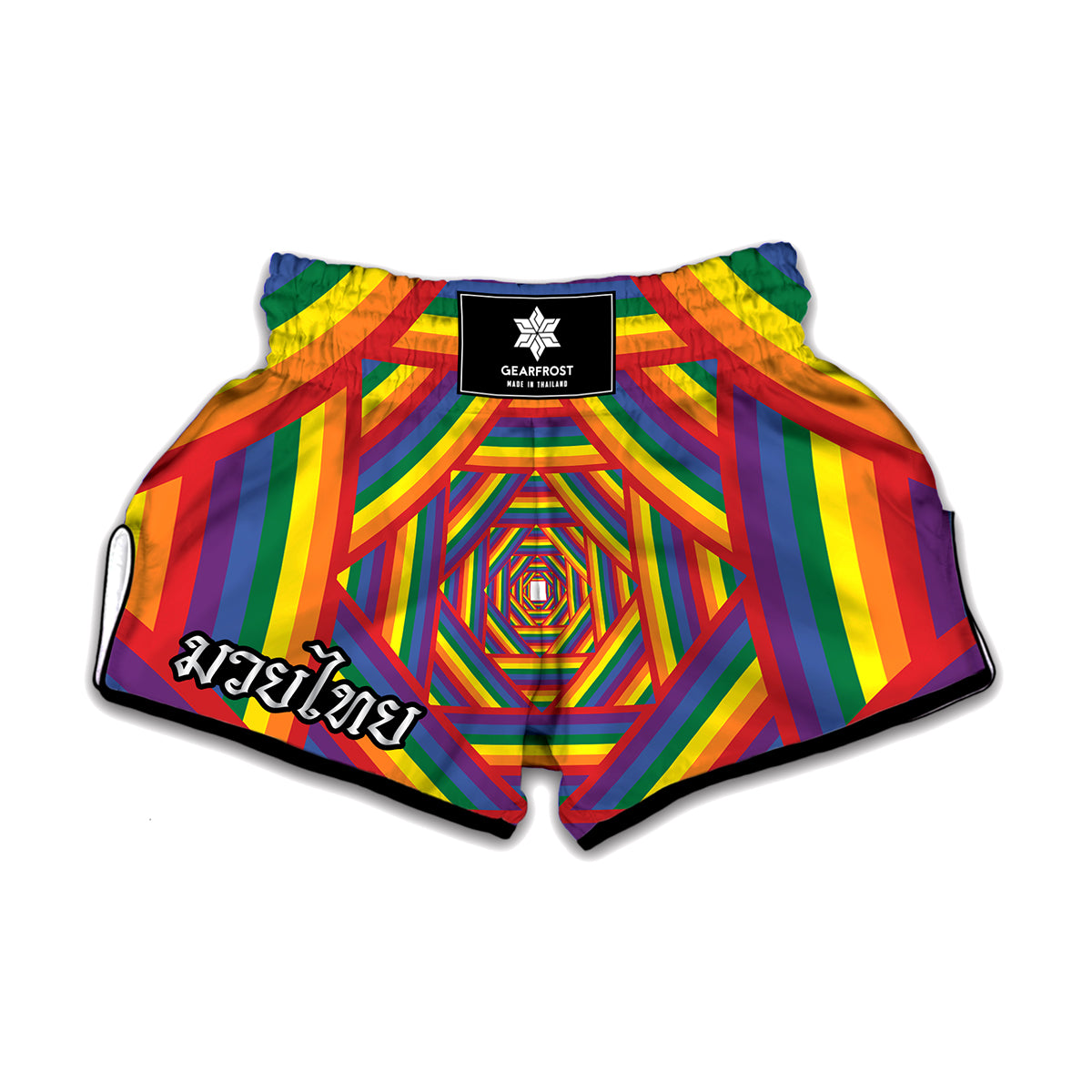 Abstract Rainbow LGBT Stripes Print Muay Thai Boxing Shorts