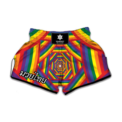 Abstract Rainbow LGBT Stripes Print Muay Thai Boxing Shorts