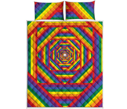 Abstract Rainbow LGBT Stripes Print Quilt Bed Set