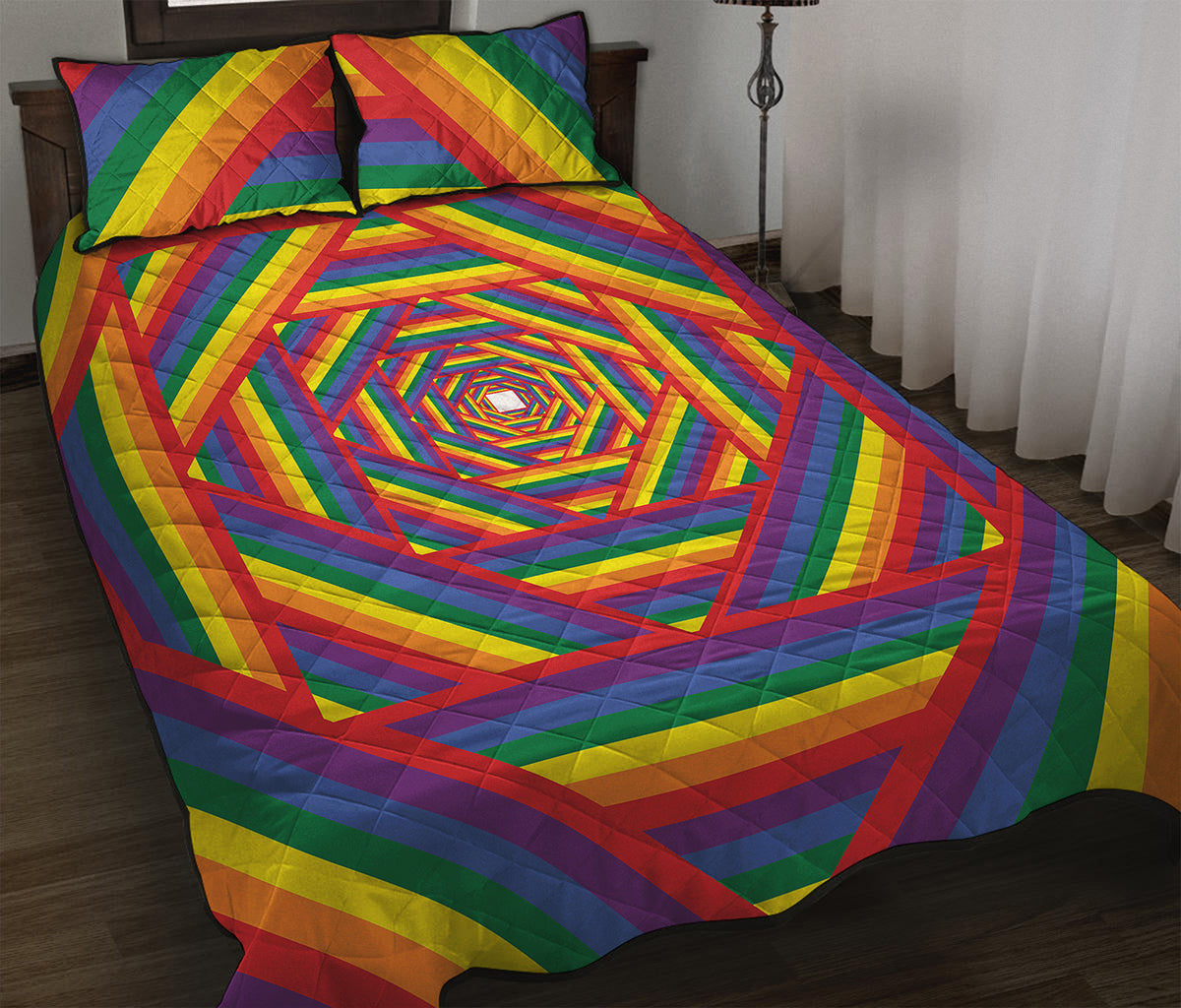 Abstract Rainbow LGBT Stripes Print Quilt Bed Set