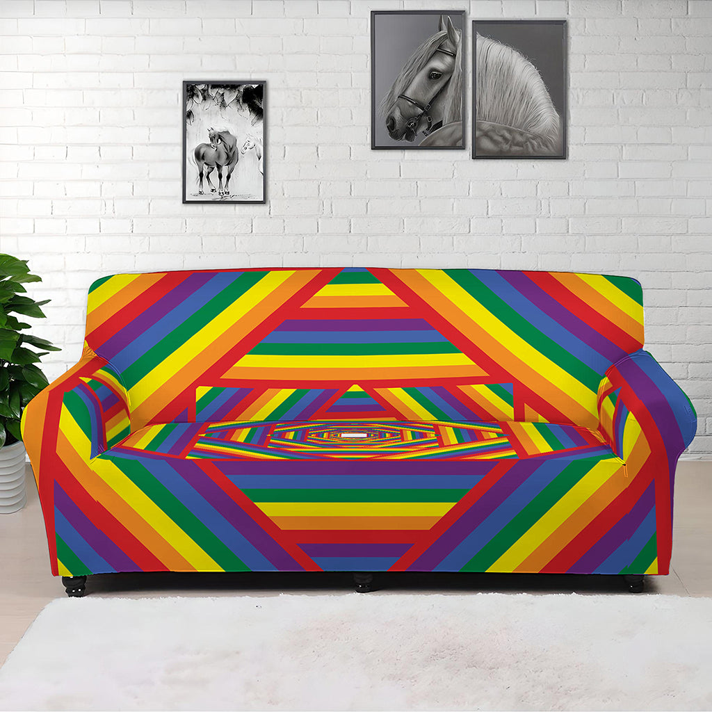 Abstract Rainbow LGBT Stripes Print Sofa Cover