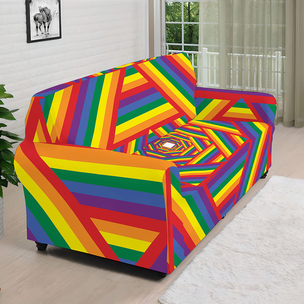 Abstract Rainbow LGBT Stripes Print Sofa Cover