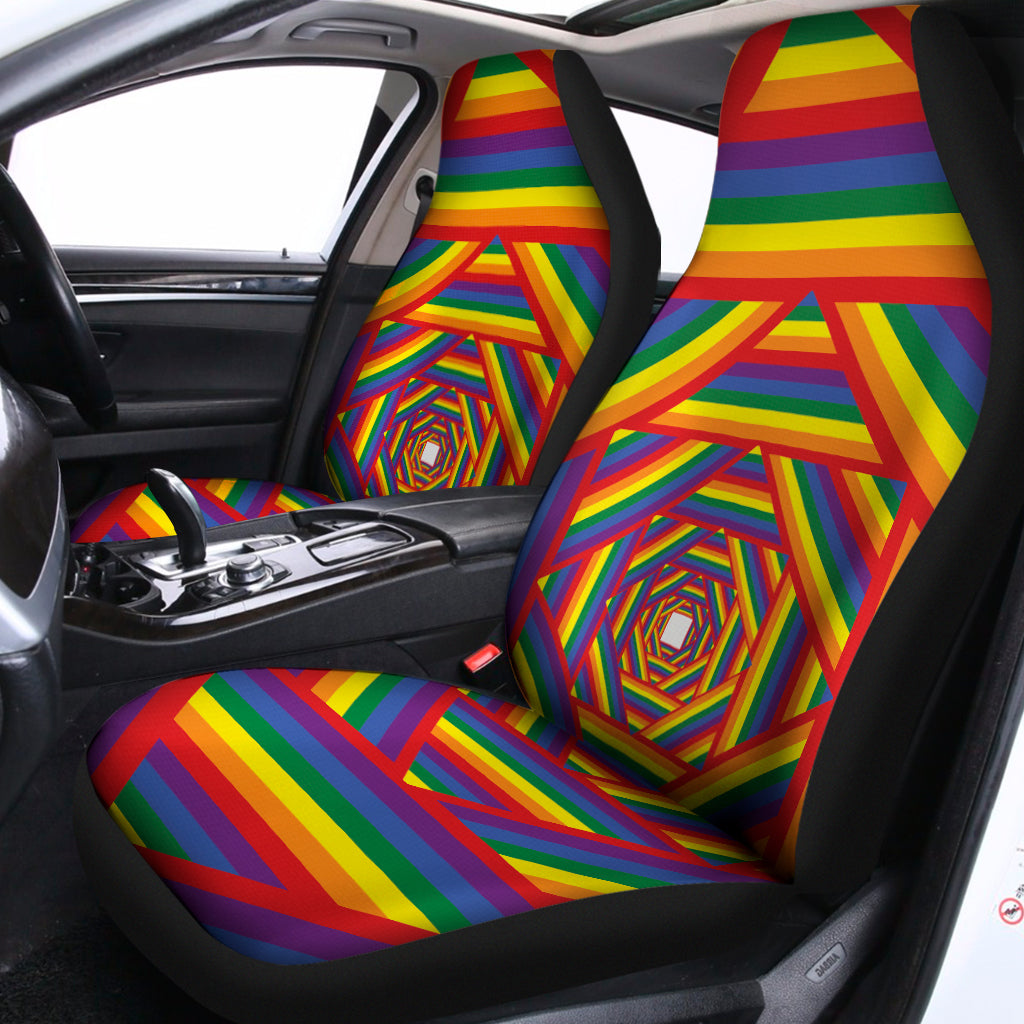 Abstract Rainbow LGBT Stripes Print Universal Fit Car Seat Covers