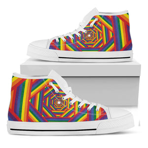 Abstract Rainbow LGBT Stripes Print White High Top Shoes