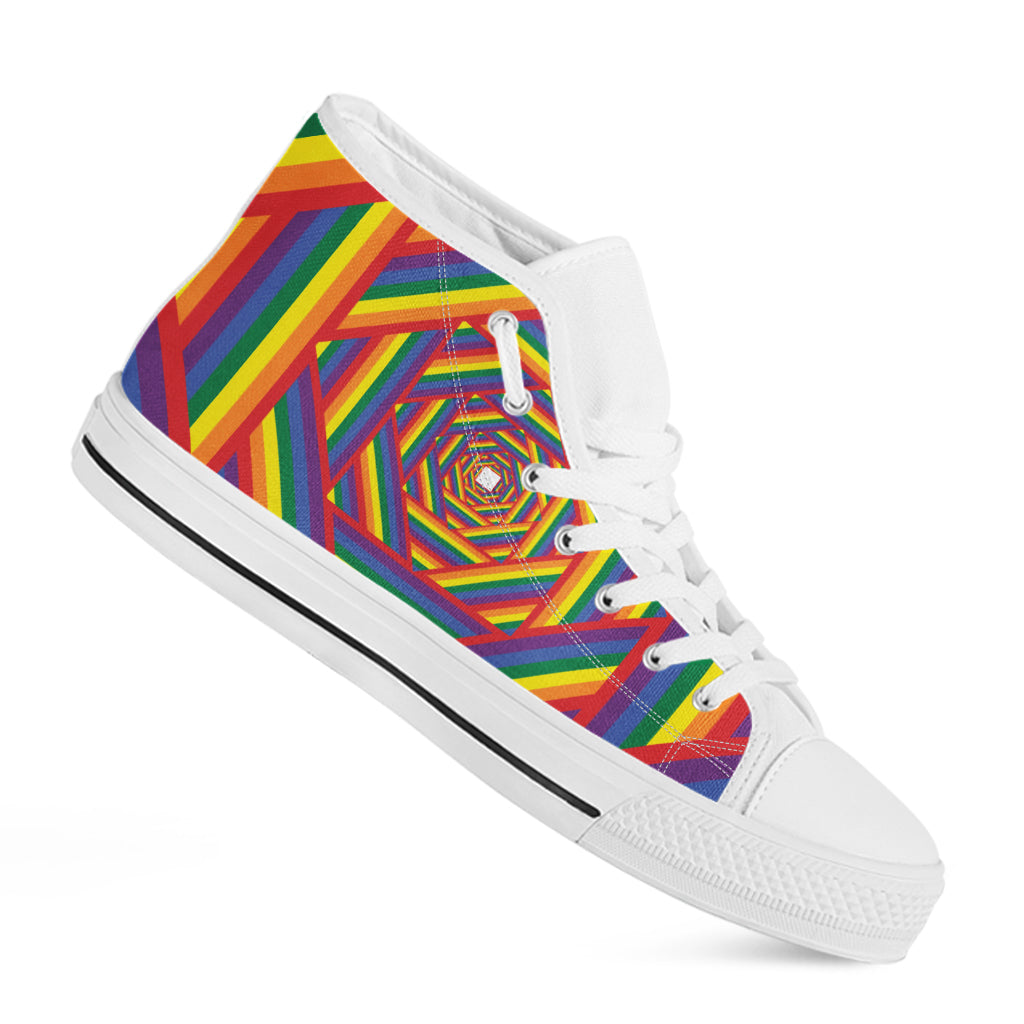 Abstract Rainbow LGBT Stripes Print White High Top Shoes