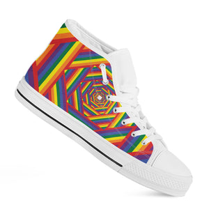 Abstract Rainbow LGBT Stripes Print White High Top Shoes