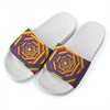 Abstract Rainbow LGBT Stripes Print White Slide Sandals