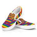 Abstract Rainbow LGBT Stripes Print White Slip On Sneakers