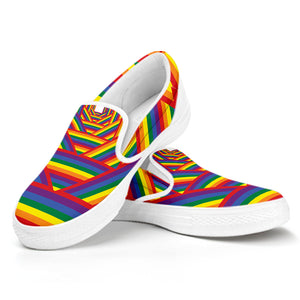 Abstract Rainbow LGBT Stripes Print White Slip On Shoes