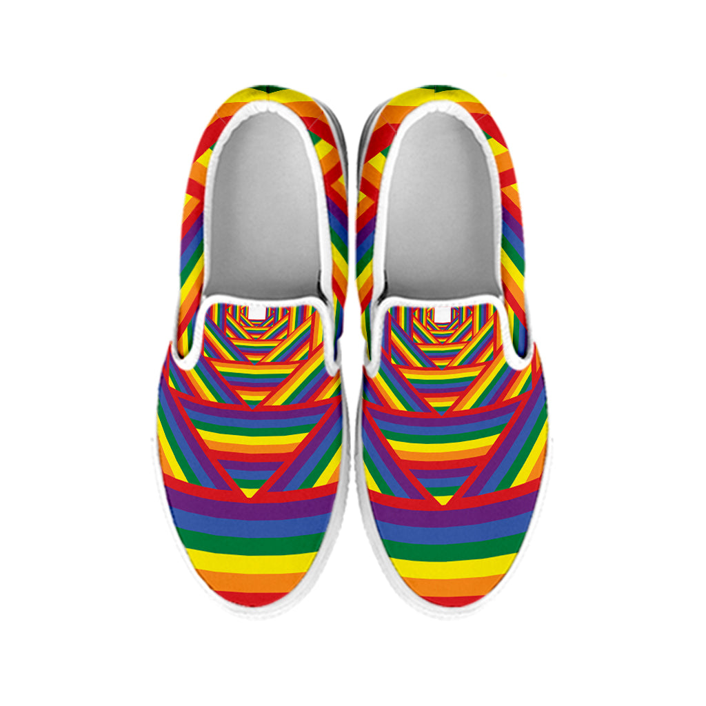 Abstract Rainbow LGBT Stripes Print White Slip On Shoes