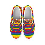 Abstract Rainbow LGBT Stripes Print White Slip On Shoes