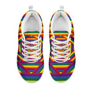 Abstract Rainbow LGBT Stripes Print White Sneakers