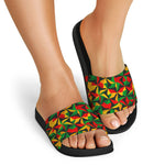 Abstract Reggae Pattern Print Black Slide Sandals