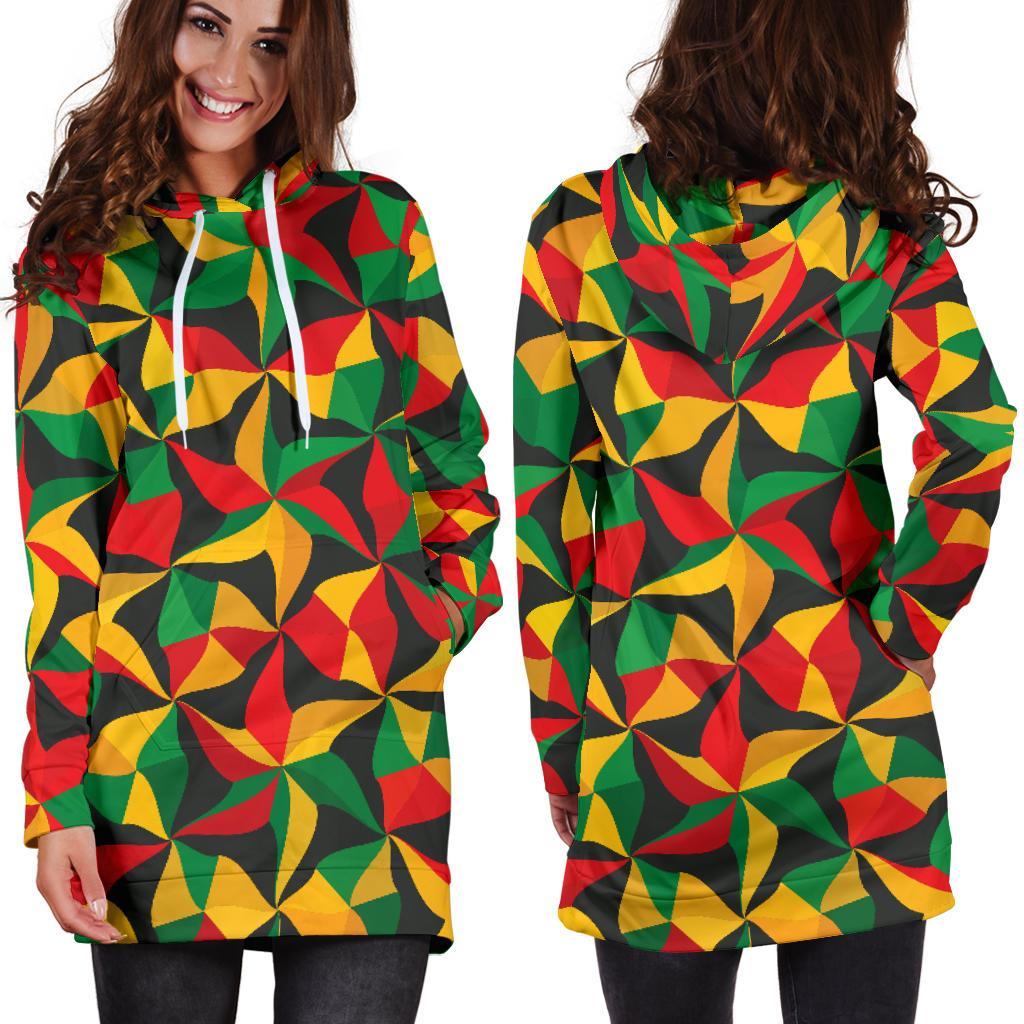 Abstract Reggae Pattern Print Hoodie Dress GearFrost