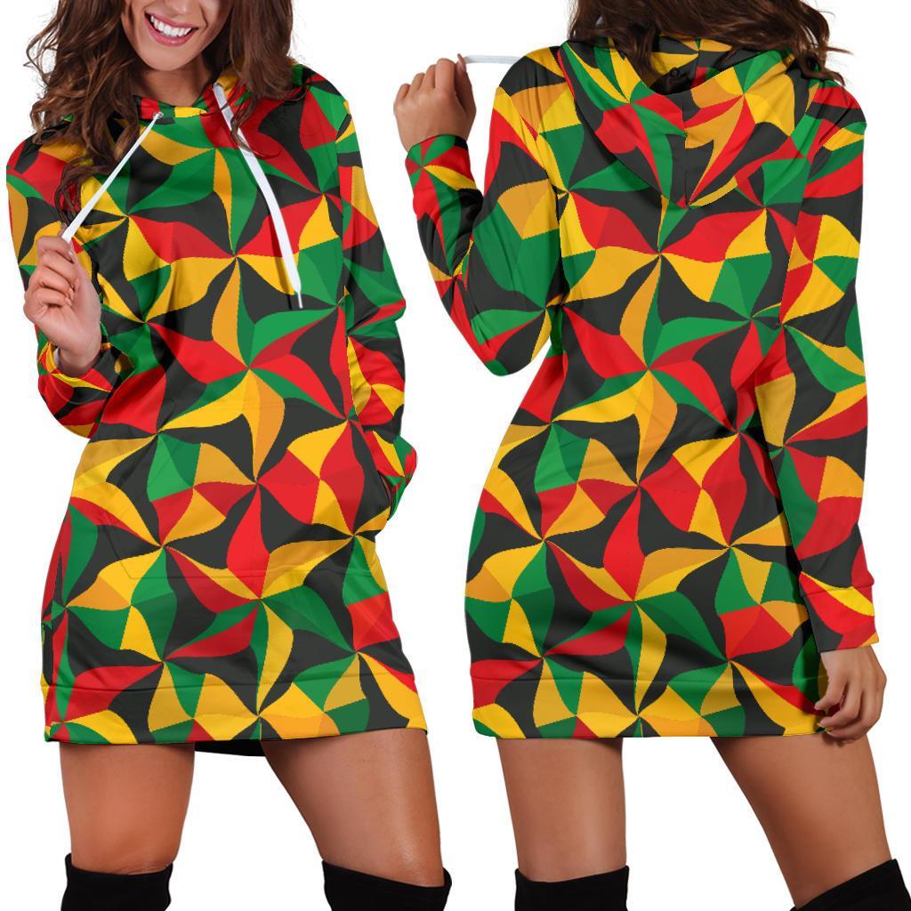 Abstract Reggae Pattern Print Hoodie Dress GearFrost