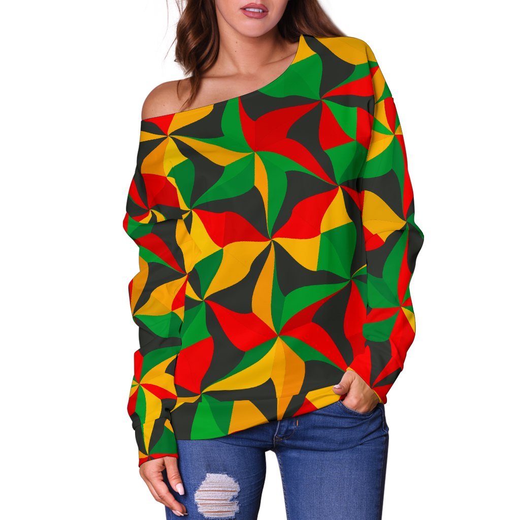 Abstract Reggae Pattern Print Off Shoulder Sweatshirt GearFrost