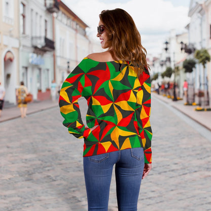 Abstract Reggae Pattern Print Off Shoulder Sweatshirt GearFrost
