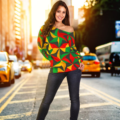 Abstract Reggae Pattern Print Off Shoulder Sweatshirt GearFrost