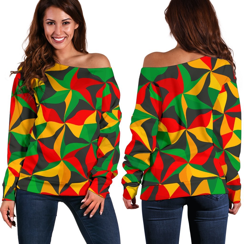 Abstract Reggae Pattern Print Off Shoulder Sweatshirt GearFrost