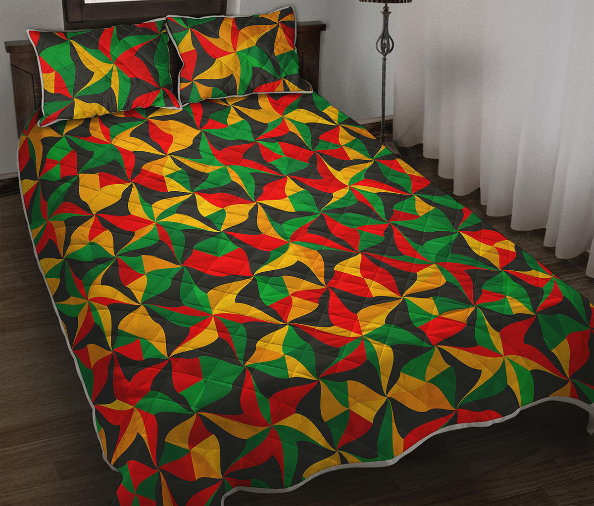 Abstract Reggae Pattern Print Quilt Bed Set