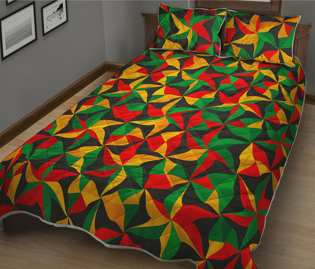 Abstract Reggae Pattern Print Quilt Bed Set