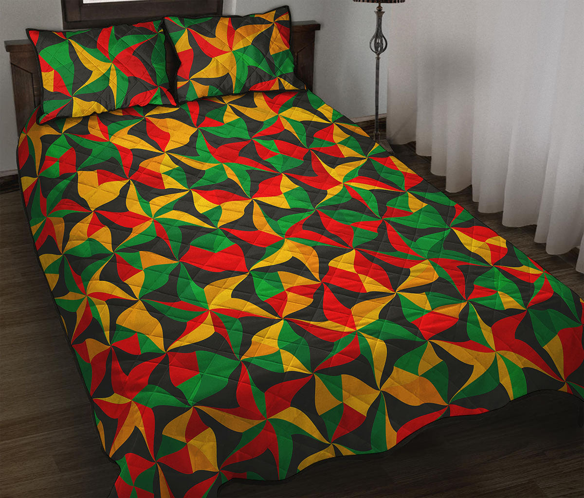 Abstract Reggae Pattern Print Quilt Bed Set