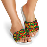 Abstract Reggae Pattern Print White Slide Sandals