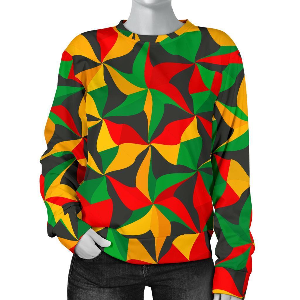 Abstract Reggae Pattern Print Women's Crewneck Sweatshirt GearFrost