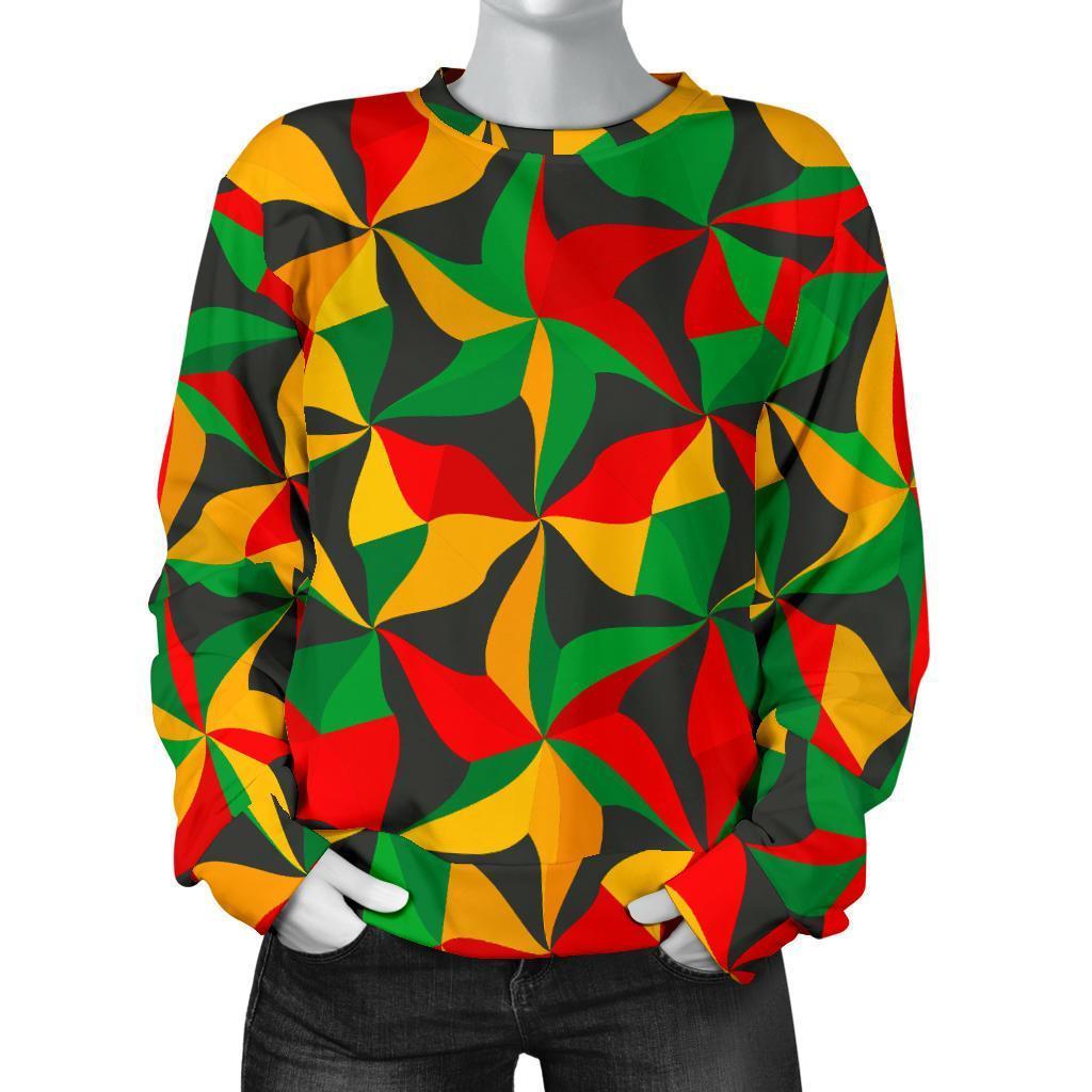 Abstract Reggae Pattern Print Women's Crewneck Sweatshirt GearFrost