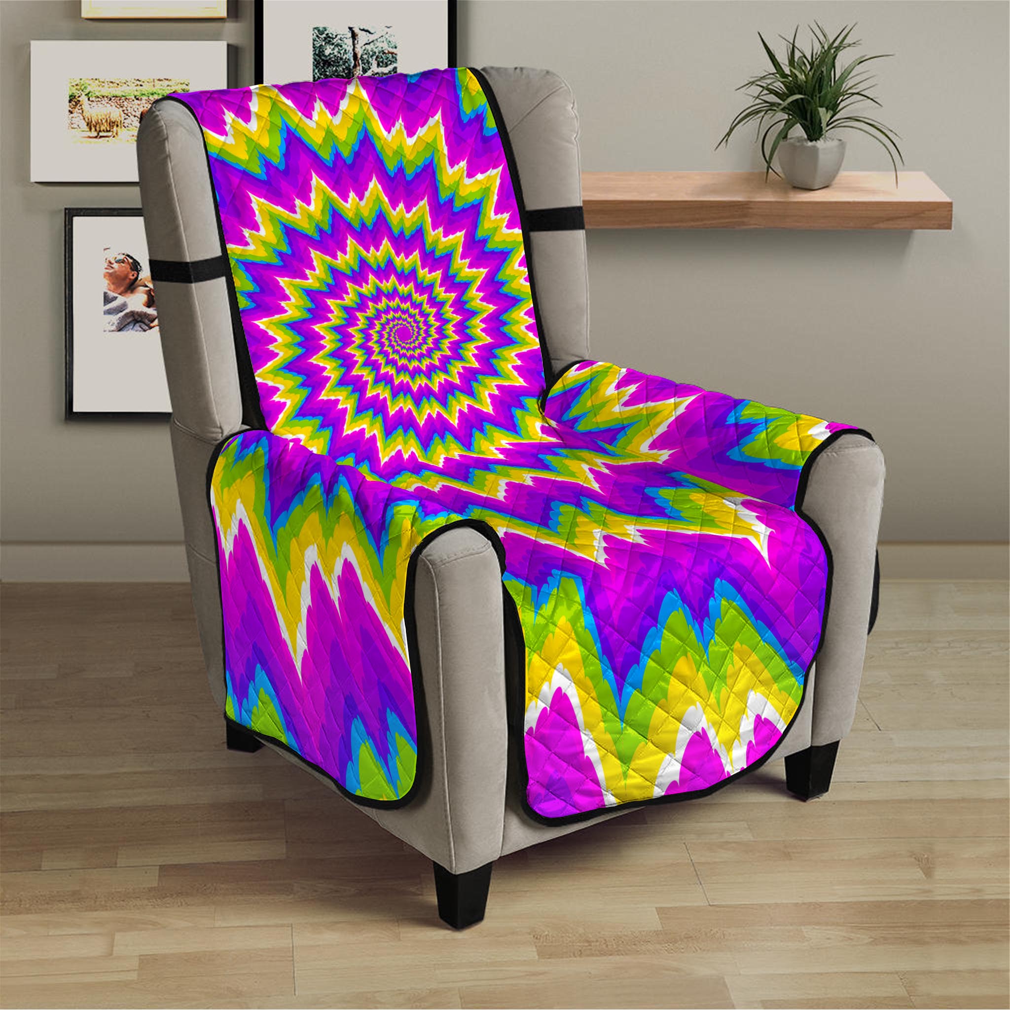 Abstract Spiral Moving Optical Illusion Armchair Protector