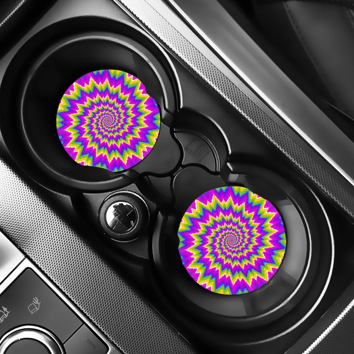 Abstract Spiral Moving Optical Illusion Car Coasters