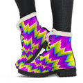 Abstract Spiral Moving Optical Illusion Faux Fur Leather Boots