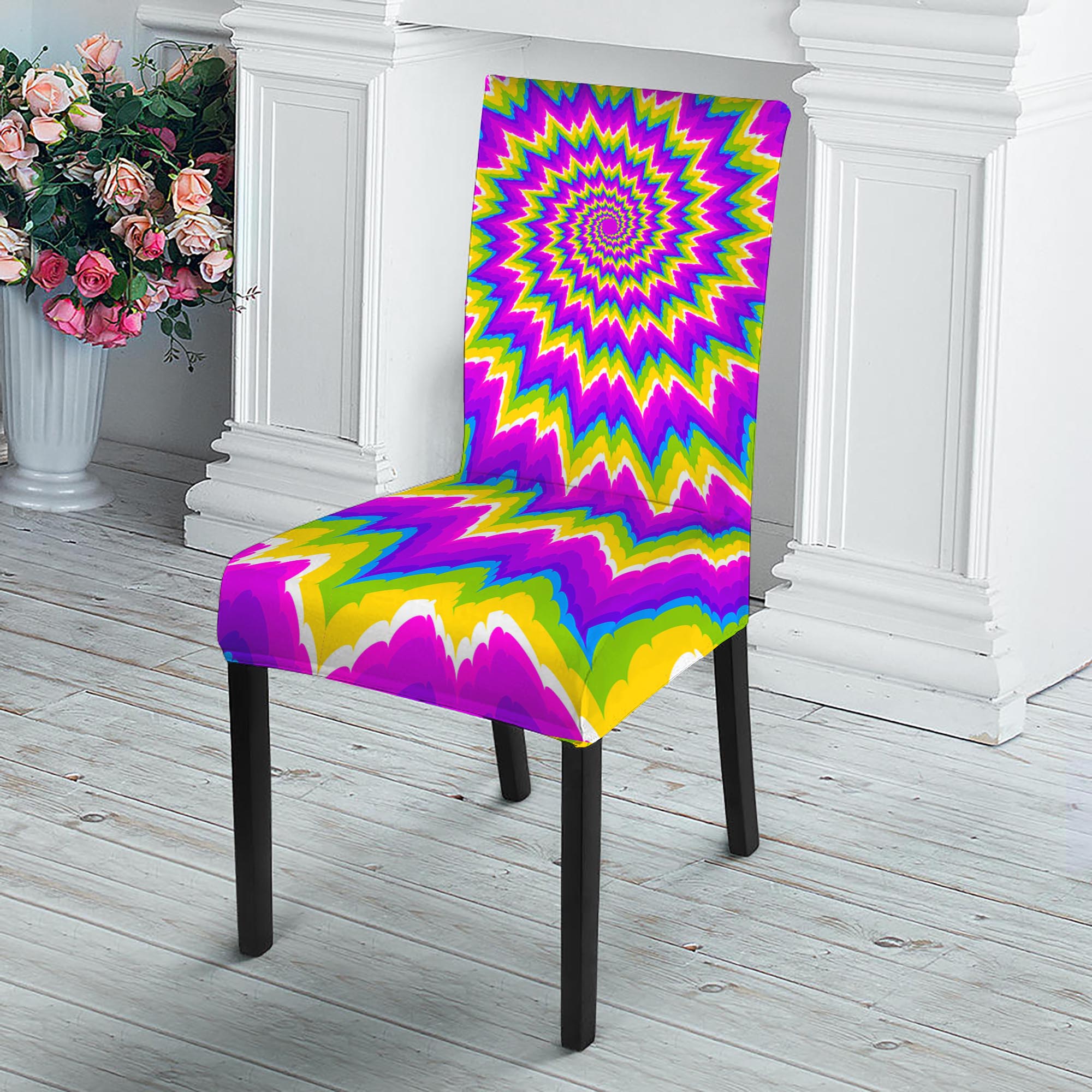 Abstract Spiral Moving Optical Illusion Dining Chair Slipcover