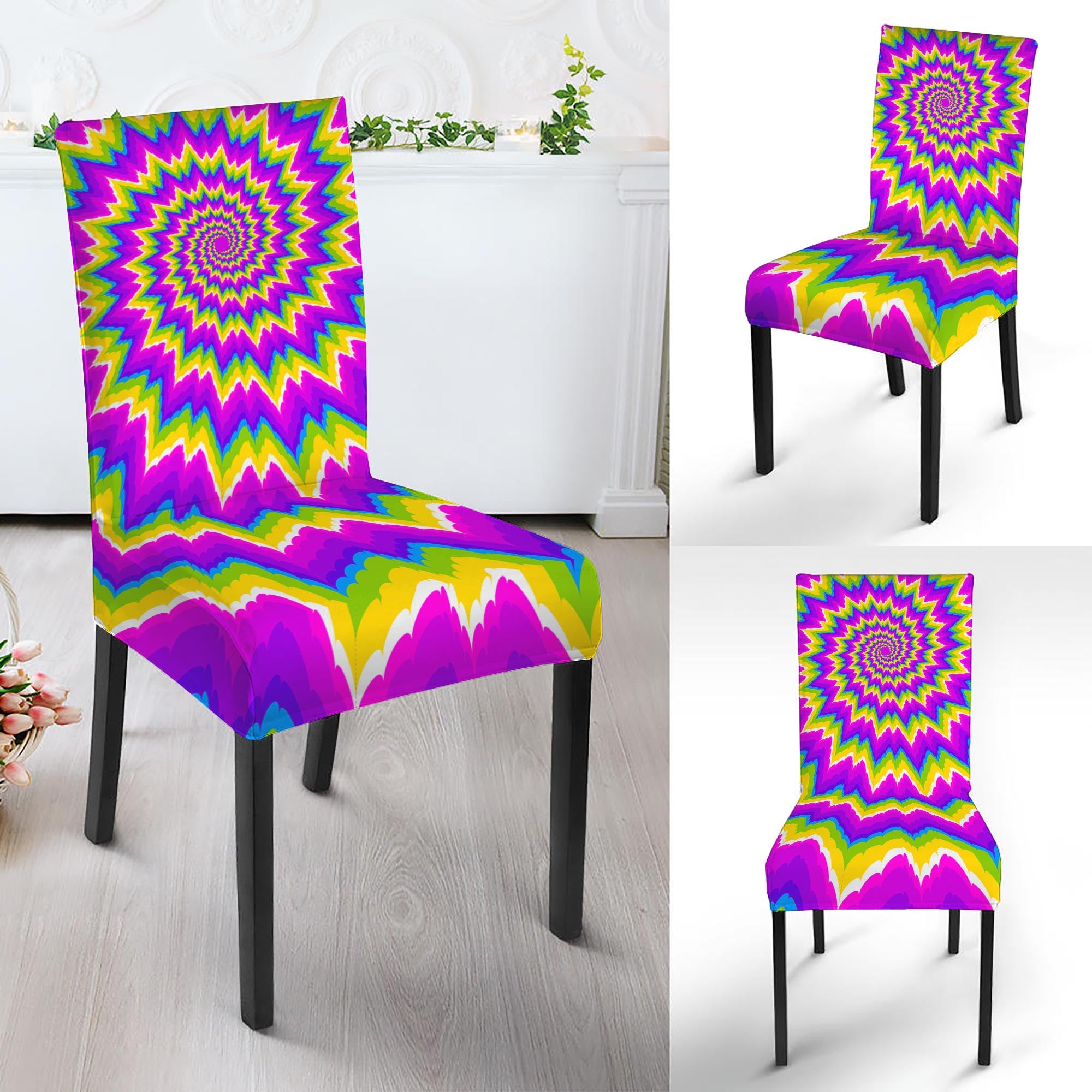 Abstract Spiral Moving Optical Illusion Dining Chair Slipcover