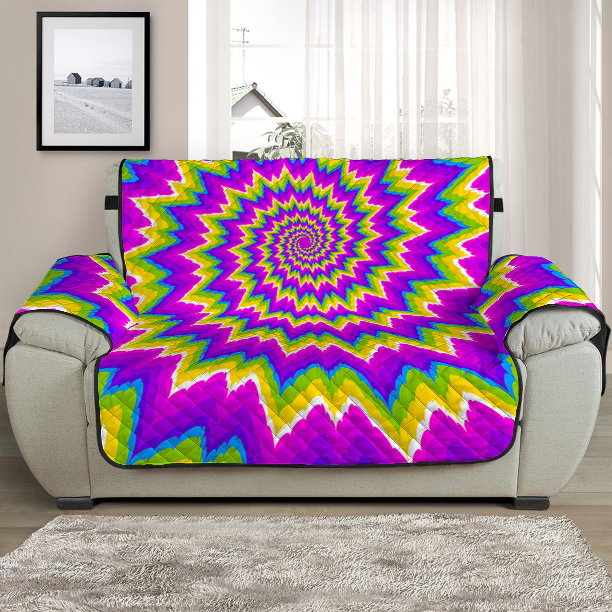 Abstract Spiral Moving Optical Illusion Half Sofa Protector