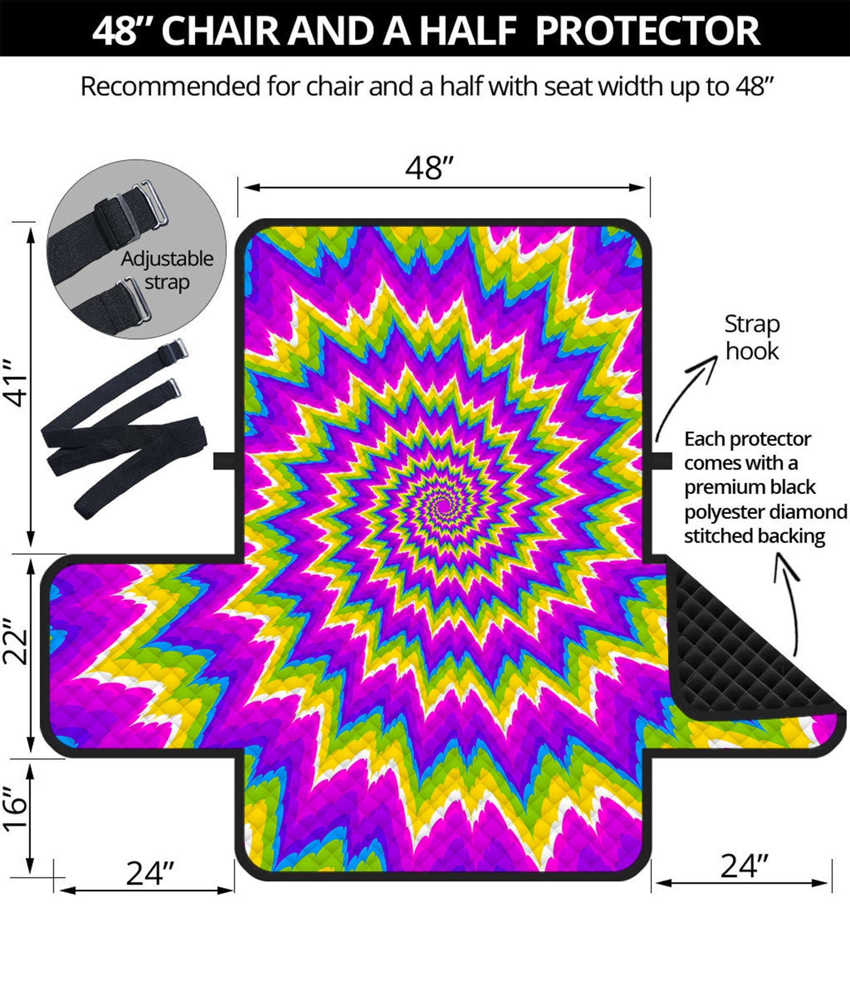 Abstract Spiral Moving Optical Illusion Half Sofa Protector